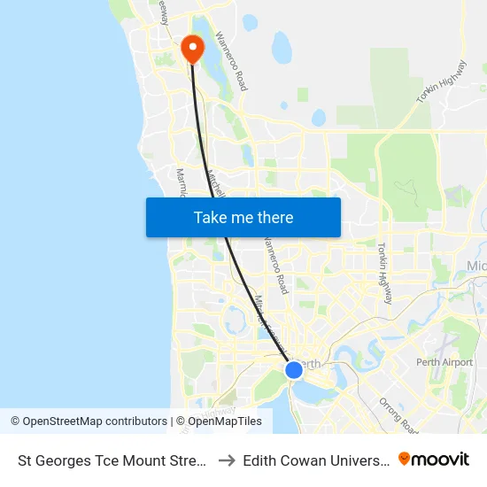 St Georges Tce Mount Street Cat Id 22 to Edith Cowan University (ECU) map