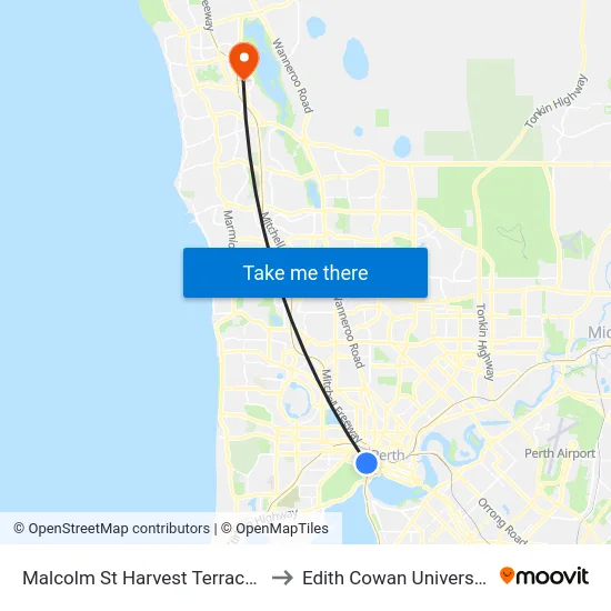 Malcolm St Harvest Terrace Cat Id 23 to Edith Cowan University (ECU) map