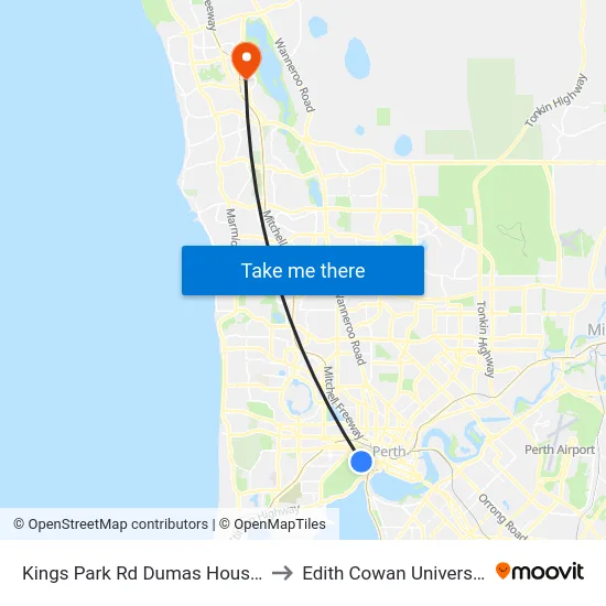 Kings Park Rd Dumas House Cat Id 32 to Edith Cowan University (ECU) map