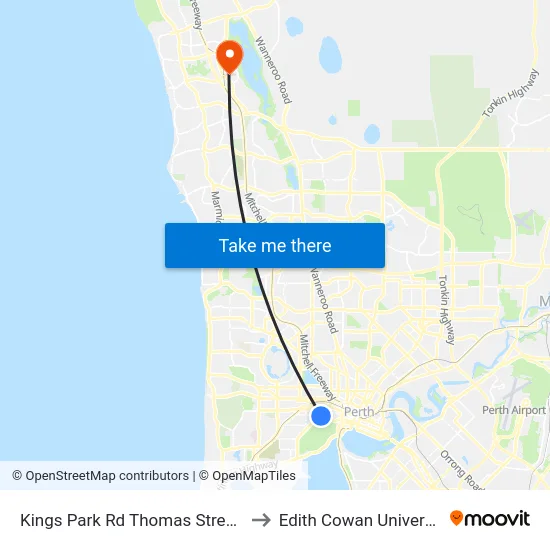 Kings Park Rd Thomas Street Cat Id 108 to Edith Cowan University (ECU) map