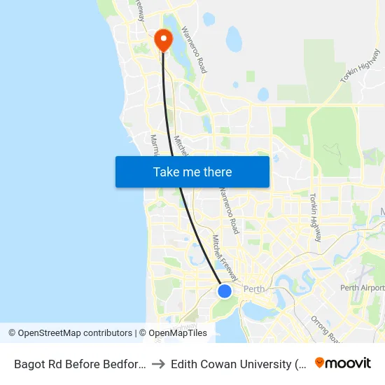 Bagot Rd Before Bedford Av to Edith Cowan University (ECU) map