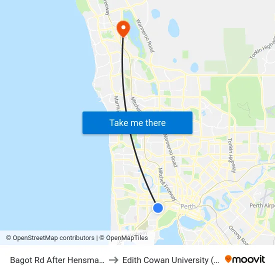 Bagot Rd After Hensman Rd to Edith Cowan University (ECU) map