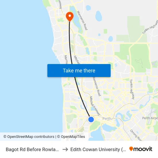 Bagot Rd Before Rowland St to Edith Cowan University (ECU) map