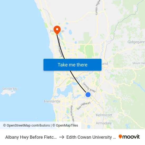 Albany Hwy Before Fletcher St to Edith Cowan University (ECU) map