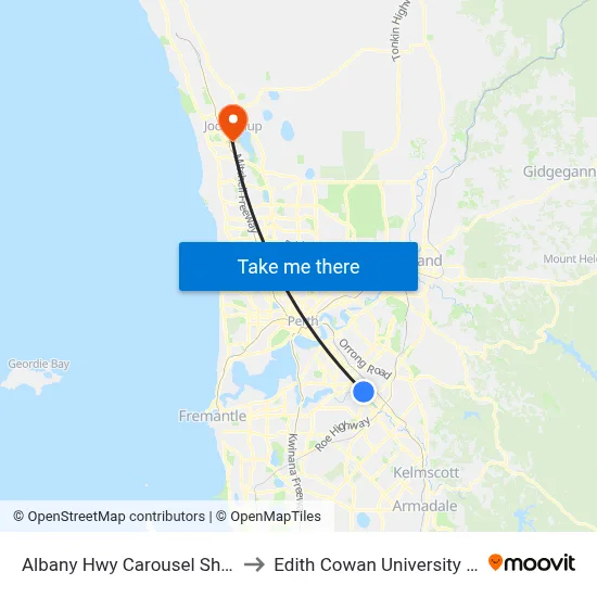 Albany Hwy Carousel Shop Ctr to Edith Cowan University (ECU) map
