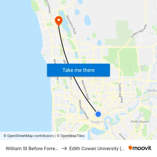 William St Before Forrest St to Edith Cowan University (ECU) map
