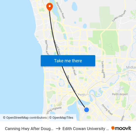 Canning Hwy After Douglas Av to Edith Cowan University (ECU) map