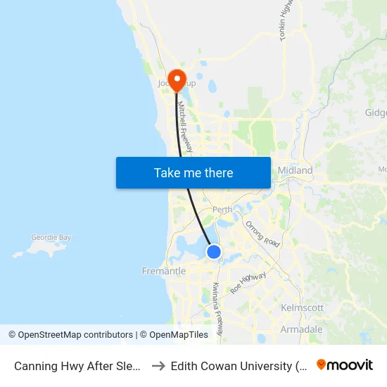 Canning Hwy After Sleat Rd to Edith Cowan University (ECU) map