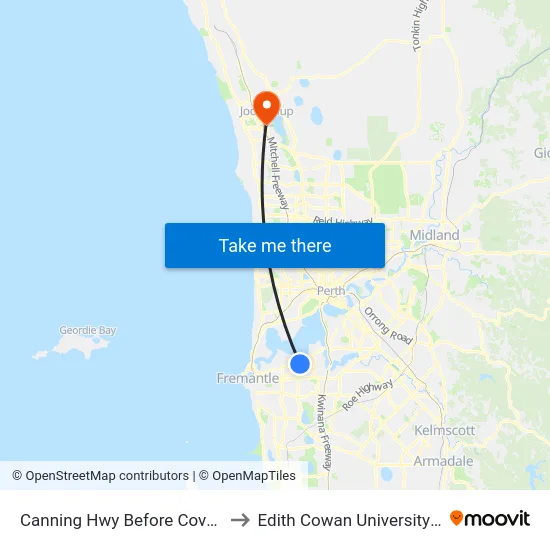 Canning Hwy Before Coverley St to Edith Cowan University (ECU) map
