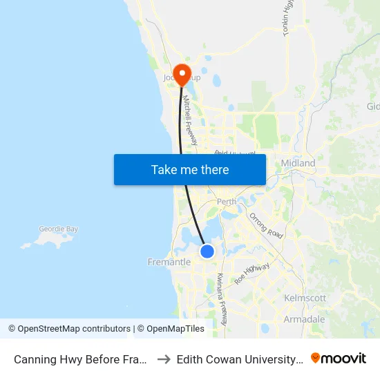Canning Hwy Before Francis Rd to Edith Cowan University (ECU) map