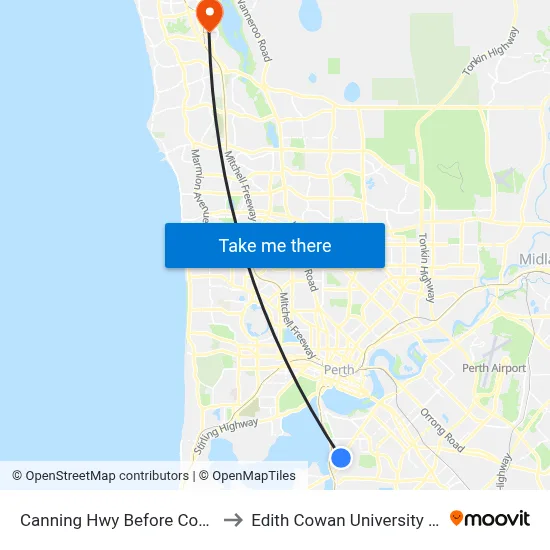 Canning Hwy Before Coode St to Edith Cowan University (ECU) map