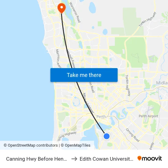 Canning Hwy Before Hensman St to Edith Cowan University (ECU) map