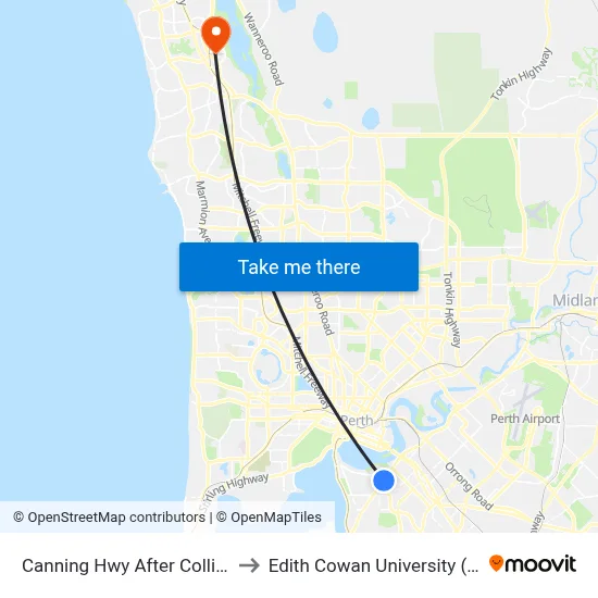 Canning Hwy After Collins St to Edith Cowan University (ECU) map