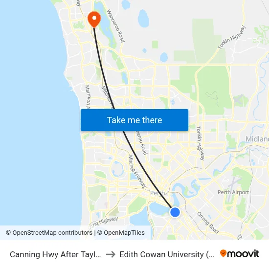 Canning Hwy After Taylor St to Edith Cowan University (ECU) map