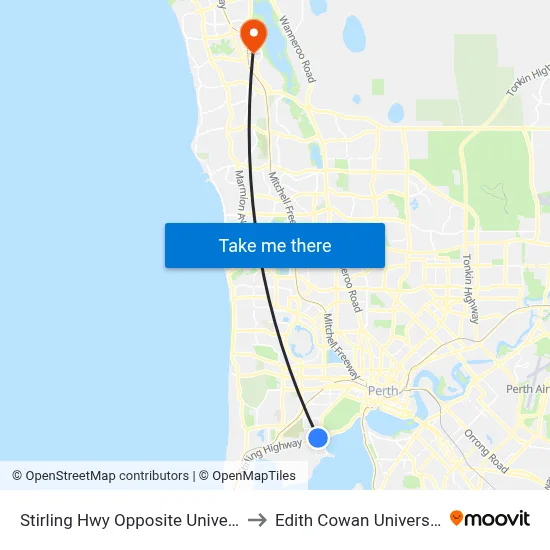 Stirling Hwy Opposite University Of Wa to Edith Cowan University (ECU) map