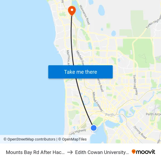 Mounts Bay Rd After Hackett Dr to Edith Cowan University (ECU) map