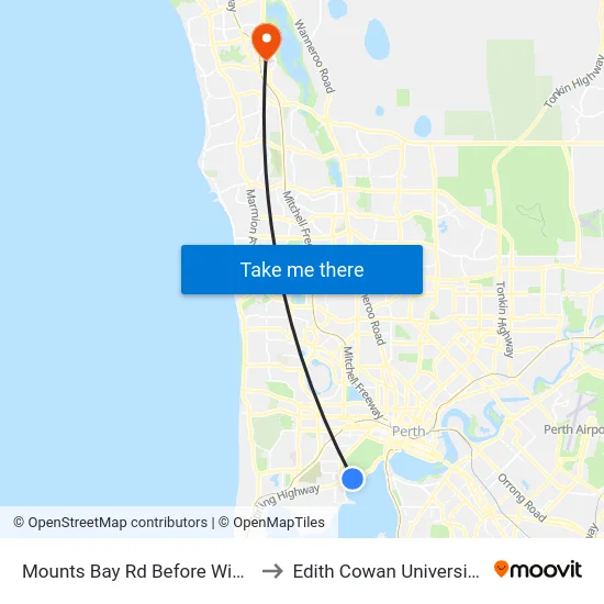 Mounts Bay Rd Before Wingfield Av to Edith Cowan University (ECU) map
