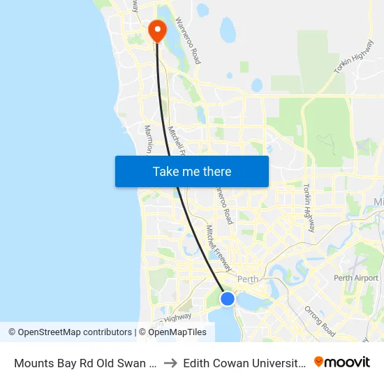 Mounts Bay Rd Old Swan Brewery to Edith Cowan University (ECU) map