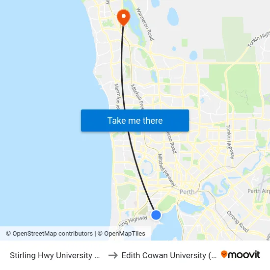 Stirling Hwy University Of Wa to Edith Cowan University (ECU) map