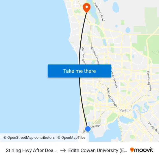 Stirling Hwy After Dean St to Edith Cowan University (ECU) map