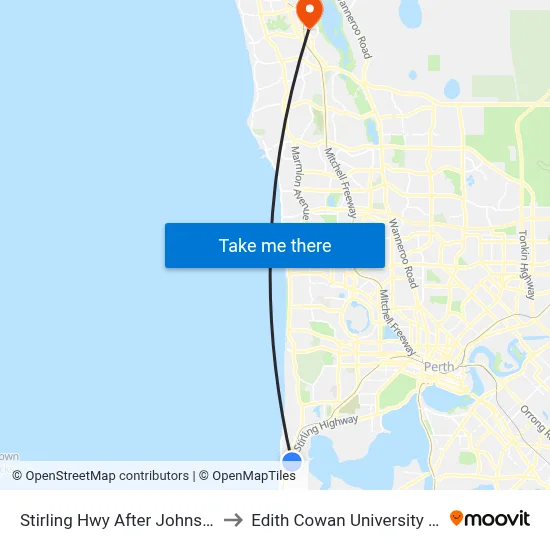 Stirling Hwy After Johnston St to Edith Cowan University (ECU) map