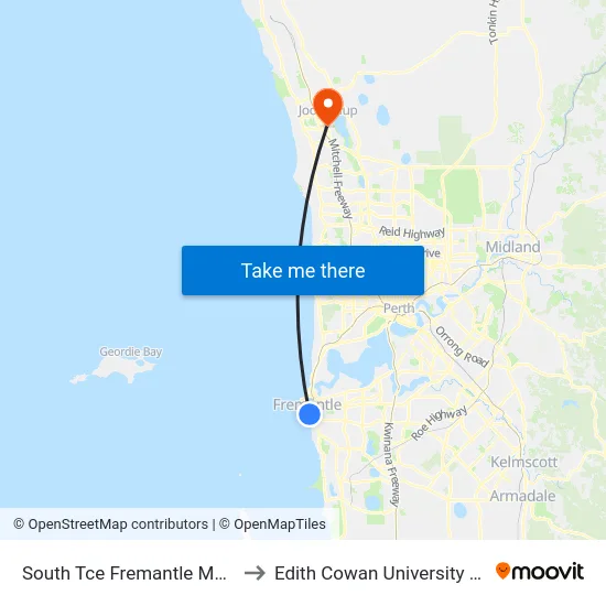 South Tce Fremantle Markets to Edith Cowan University (ECU) map
