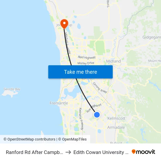 Ranford Rd After Campbell Rd to Edith Cowan University (ECU) map