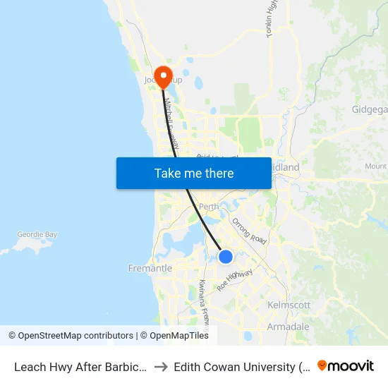 Leach Hwy After Barbican St to Edith Cowan University (ECU) map