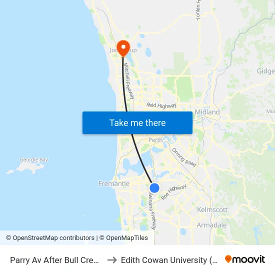 Parry Av After Bull Creek Dr to Edith Cowan University (ECU) map