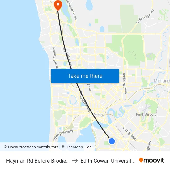 Hayman Rd Before Brodie-Hall Dr to Edith Cowan University (ECU) map