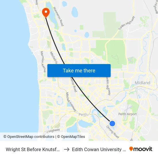 Wright St Before Knutsford Av to Edith Cowan University (ECU) map