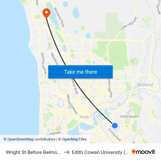 Wright St Before Belmont Av to Edith Cowan University (ECU) map