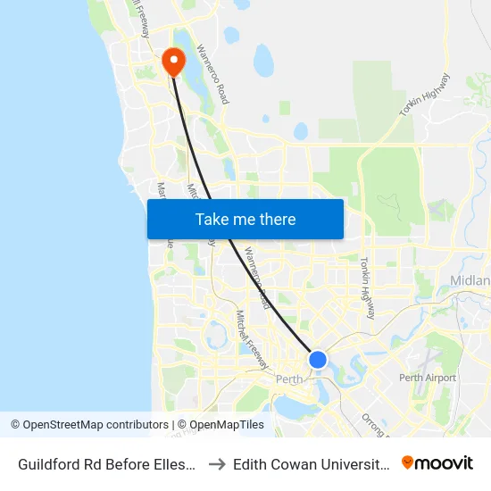 Guildford Rd Before Ellesmere Rd to Edith Cowan University (ECU) map