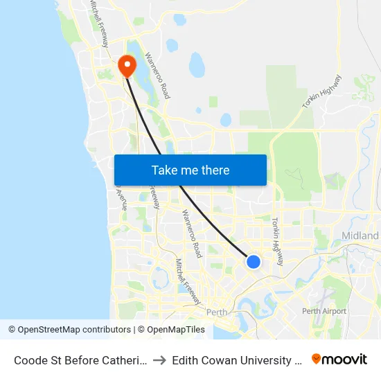 Coode St Before Catherine St to Edith Cowan University (ECU) map