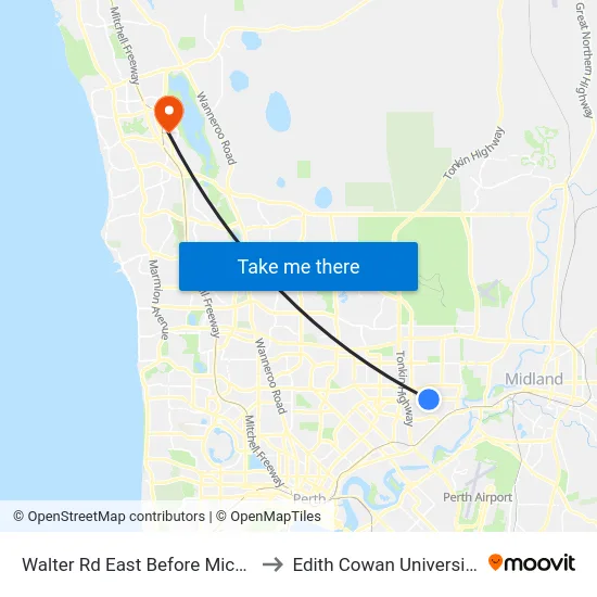 Walter Rd East Before Mickleton Tce to Edith Cowan University (ECU) map