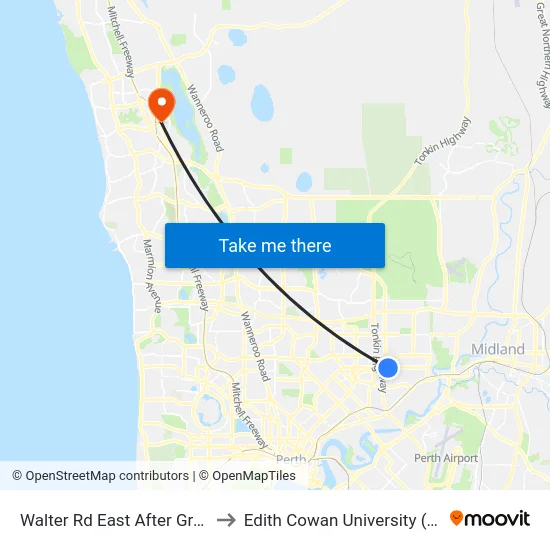 Walter Rd East After Grey St to Edith Cowan University (ECU) map