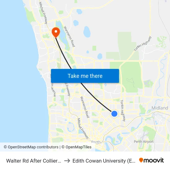 Walter Rd After Collier Rd to Edith Cowan University (ECU) map