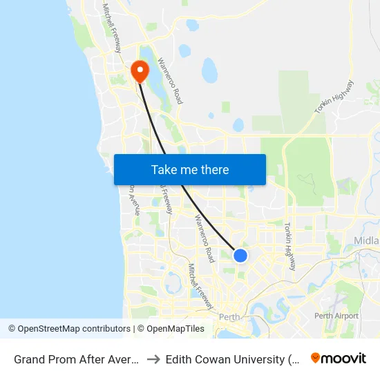 Grand Prom After Avery Av to Edith Cowan University (ECU) map