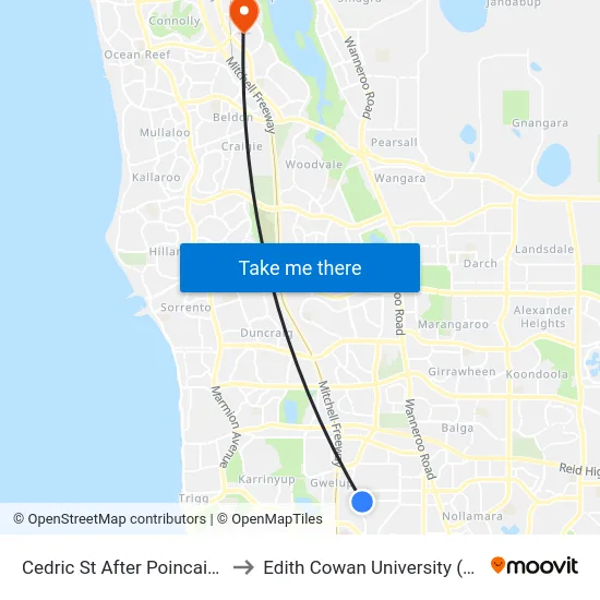 Cedric St After Poincaire St to Edith Cowan University (ECU) map