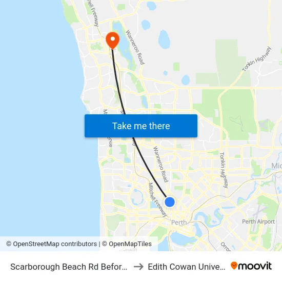 Scarborough Beach Rd Before Coronation St to Edith Cowan University (ECU) map