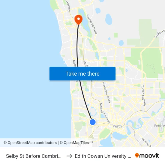 Selby St Before Cambridge St to Edith Cowan University (ECU) map