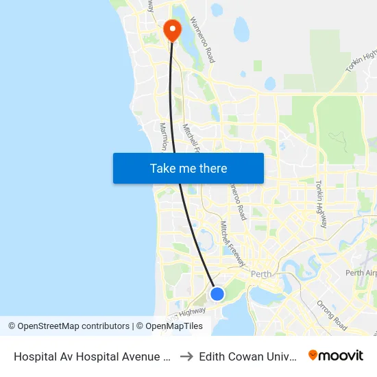 Hospital Av Hospital Avenue North Cat Id 114 to Edith Cowan University (ECU) map