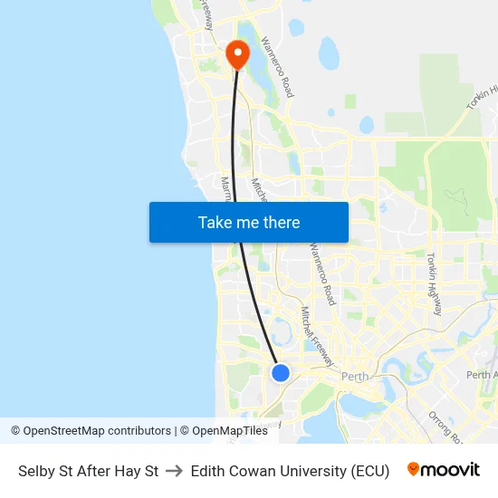 Selby St After Hay St to Edith Cowan University (ECU) map