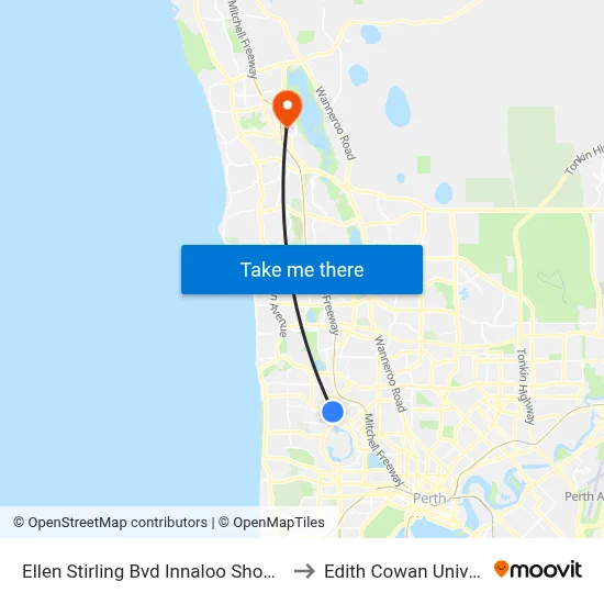 Ellen Stirling Bvd Innaloo Shopping Ctr Cat Id 35 to Edith Cowan University (ECU) map