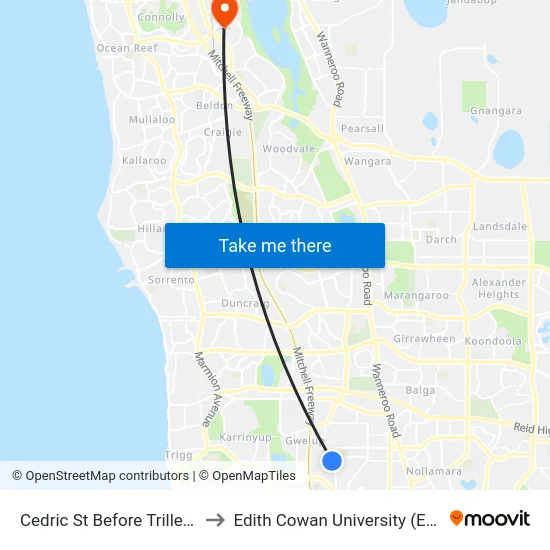 Cedric St Before Triller St to Edith Cowan University (ECU) map