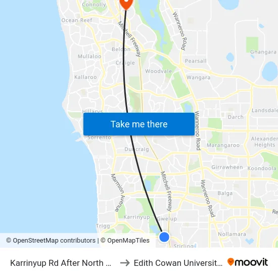 Karrinyup Rd After North Beach Rd to Edith Cowan University (ECU) map
