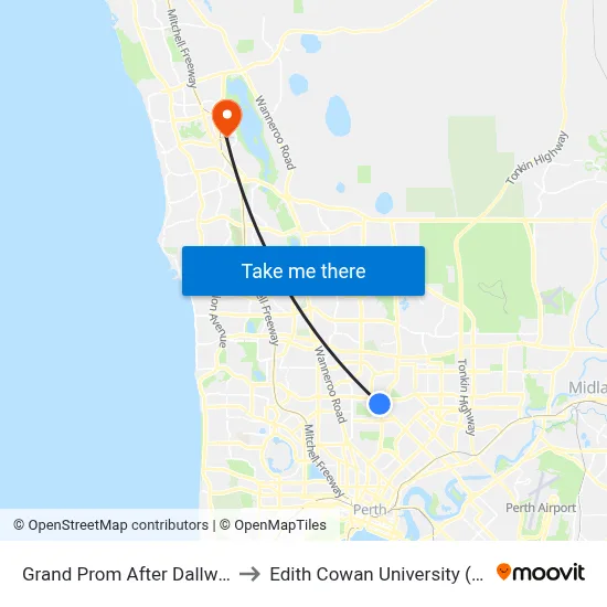 Grand Prom After Dallwin St to Edith Cowan University (ECU) map