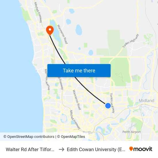 Walter Rd After Tilford Pl to Edith Cowan University (ECU) map