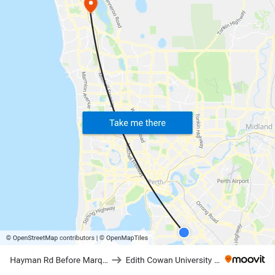 Hayman Rd Before Marquis St to Edith Cowan University (ECU) map