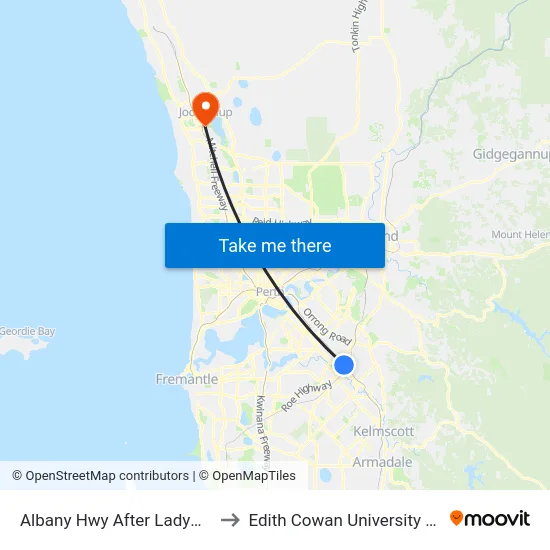 Albany Hwy After Ladywell St to Edith Cowan University (ECU) map